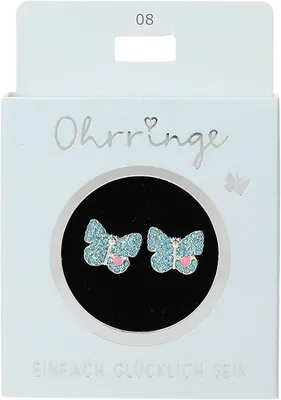 Produktbild von Depesche 13914.008 Glitzer Stecker-Ohrringe in Silber, Blau und Rosa, mit Schmetterlings Motiv und Glitzersteinen, als kleines Geschenk