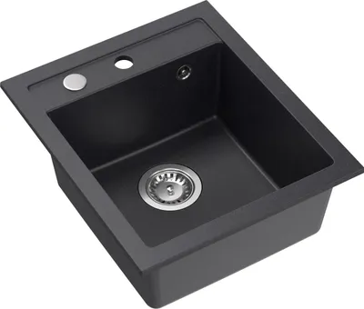 Produktbild von QUADRON Spülbecken 1-Becken Spüle | Größe: 50 x 43 x 20 cm | JOHNNY 100 | Küchenspüle Granitspüle aus GraniteQ mit Siphon | Schwarz & Stahl