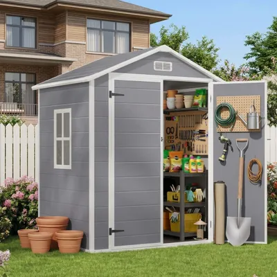 Produktbild von BEALIFE Gerätehaus aus PP 170x123x210 cm | Wetterfest & abschließbar | Für Garten, Terrasse & Garage | Grau | CC70