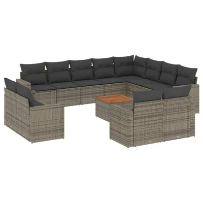 Image de vidaXL Ensemble de 13 canapés de jardin avec coussins Gris Poly Rattan