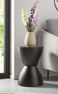 Image de Table d'appoint / tabouret design "Sablier" en métal, noir Ø 32 x 45 cm, table à fleurs, pouf