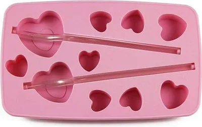 Produktbild von Silikoneisform mit Strohhalm, Herz, rosa