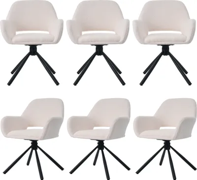 Produktbild von Flieks Essgruppe 7-tlg, erweiterbarer Esstisch mit Stauraum, 110-130x70x75 cm, Stuhl 360° Drehbar, 6 Polsterstühle mit Sherpabezug, weiß