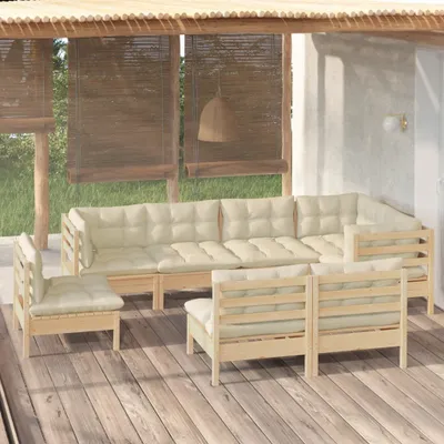 Produktbild von Möbel 8-tlg. Garten-Lounge-Set mit Creme Kissen Massivholz Kiefer - Terrassenmöbel 3096466