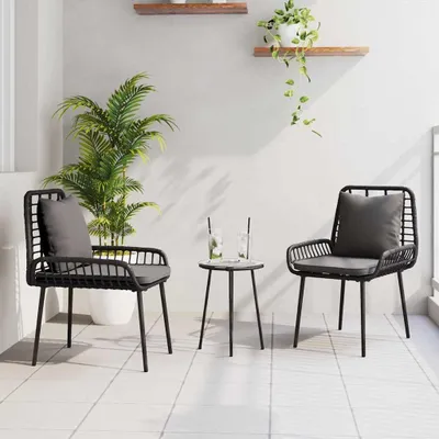 Image de Mobilier d'extérieur exclusif - Ensemble de jardin comprenant 3 pièces, en polyrotin noir et anthracite