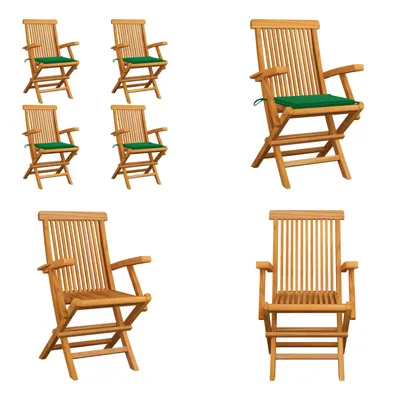 Produktbild von vidaXL Gartenstühle mit Grünen Kissen 4 Stk. Massivholz Teak - Gartenstuhl - Gartenstühle - Gartenstuhl Holz - Gartenstuhl Massivholz