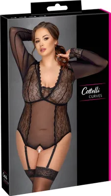 Zdjęcie produktu dla Cottelli CURVES Body XL czarne przejrzyste z koronką i wycięciem