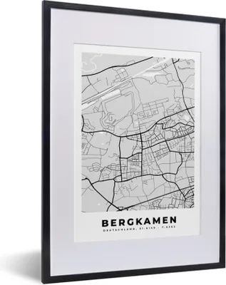 Produktbild von MuchoWow® Gerahmtes Poster Bergkamen- Stadtplan - Deutschland - Karte 30x40 cm - Poster mit Schwarzem Bilderrahmen Wandposter Rahmen Foto Bilder - Wandposter Schlafzimmer