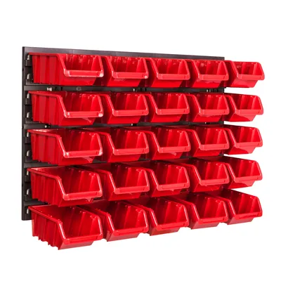 Obrázok produktu pre Nástenný panel na náradie 57,6 x 39 cm s 25  ks. Krabice závesný Červené Boxy Skladovací systém