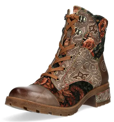 Produktbild von Laura Vita Damen Stiefelette im romantischen Look mit Blumenmuster Cocrailo 86, Größe:37 EU, Farbe:Braun
