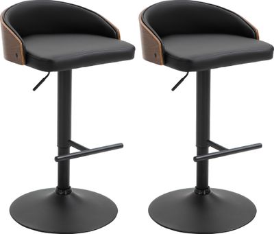 HOMCOM 2er-Set Barhocker drehbare Barstühle mit Fußstütze höhenverstellbar Küchenstühle Drehstühle Kunstleder Holz Schwarz+Kaffee 48 x 49,5 x 76-96 cm