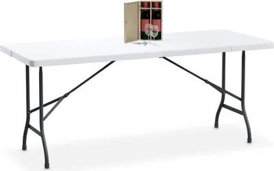 Obrázok produktu pre Záhradný stôl Relaxdays, skladací, rozmery: 72 x 180 x 74 cm, plast, oceľ, odolný voči poveternostným vplyvom, pre 8 osôb, kempingový stôl, biely
