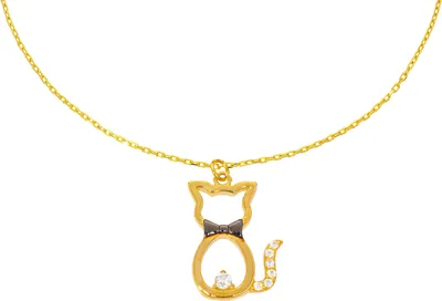 Produktbild von 585er Gold Kette mit Katze Anhänger Zirkonia 45cm inkl. Etui Halskette Collier