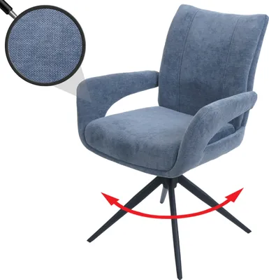 Immagine prodotto di Sedia da pranzo HWC-O78, sedia da cucina, girevole a ritorno automatico, tessuto/tessuto ciniglia (310g/m²) Oeko-Tex ~ grigio-blu