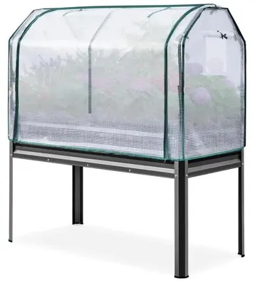 Produktbild von Hochbeet - Erhöhtes Gartenbeet aus Metall - Mit Mini-PE-Gewächshaus - Wasserdichte Abdeckung - Für Garten und Balkon - 120×60×140 cm - Schwarz