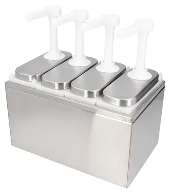Image de Distributeur de sauce à pompe pour salades, confitures, assaisonnements et condiments, avec socle, pour cuisine et restaurant (4 pompes)