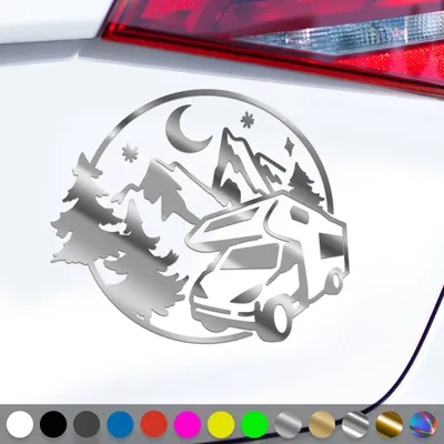 Produktbild von PantherPixel Wohnmobil Aufkleber Wohnwagen Bus Reisen Camping Berge Sticker Auto Geschenkidee Farbe Chrom-Silber