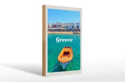 Produktbild von Holzschild Reise 20x30cm Greece Griechenland Meer Boot Strand