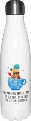 Produktbild von Mr. & Mrs. Panda flasche aus edelstahl Nachtfalter Schaumbad - Weiß - Geschenk, WC, Bad, schulflasche, Thermos, Badezimmer, Sportflasche, Badezimmerdeko, Thermosflasche
