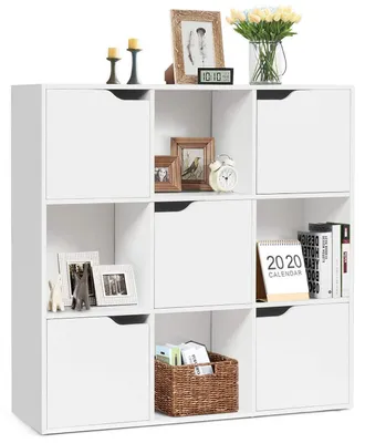 Immagine prodotto di Libreria bianca con 9 scomparti e 5 ante, scaffale a cubo in legno, libreria autoportante 90 x 29 x 90 cm
