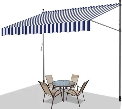 Imagen del producto de Toldo parasol con protección UV y resistente al agua, ideal para balcones, terrazas y jardines. Toldo parasol ajustable de 250 cm, color azul y blanco