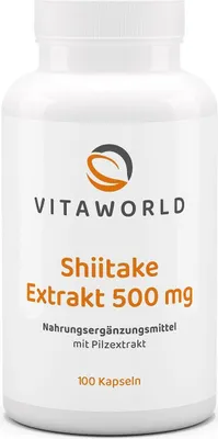 Produktbild von Vitaworld Shiitake Extrakt 500 mg | 100 Kapseln | 10% Polysaccharide | 1020 mg Shiitake-Extrakt pro Tagesdosis | vegan