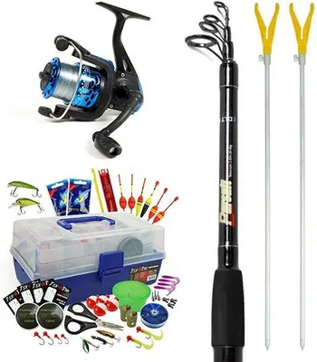 Zdjęcie produktu dla FISH-XPRO Starter-Set Deluxe - zestaw wędkarski - wypełniona walizka wędkarska - wędka castingowa i kołowrotek - przynęta