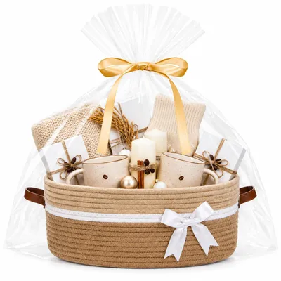 Produktbild von Aufbewahrungskorb Geschenkkorb Flechtkorb - Faltbar - Baumwollkordel - 35,5 x 25,5 x 14 cm - Khaki