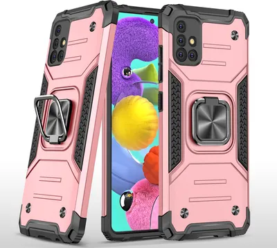 Immagine prodotto di Custodia mobile con staffa TPU PC per Samsung A51 5G Anti-goccia Tutto compreso Borsa PVC Rosa Oro