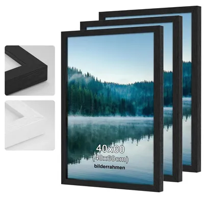 Zdjęcie produktu dla 3 sztuki drewnianych ram obrazowych o wymiarach 40x60 cm - kolor czarny, do zawieszenia na ścianie lub do postawienia