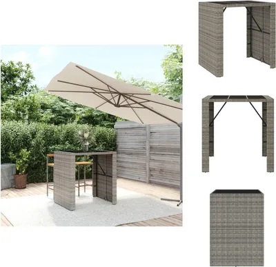 Zdjęcie produktu dla vidaXL Stolik barowy ze szklanym blatem szary 105x80x110 cm polirattan - Stoły ogrodowe