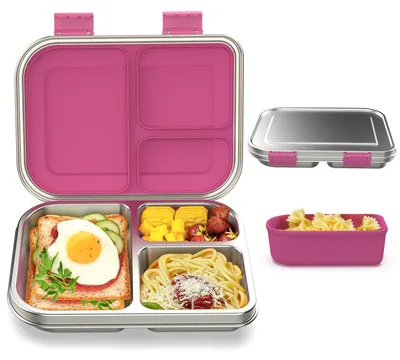 Kinder-Lunchbox Edelstahl 3 Fächer auslaufsicher 970 ml pink