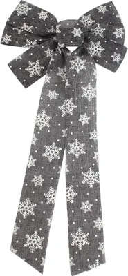 Produktbild von Jute Schleife XL in grau mit Schneeflocken - 1 Stück
