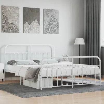 Produktbild von vidaXL Bettgestell mit Kopf  und Fußteil Metall Weiß 183x213 cm - Bettgestell - Bettgestelle - Bettrahmen - Bett