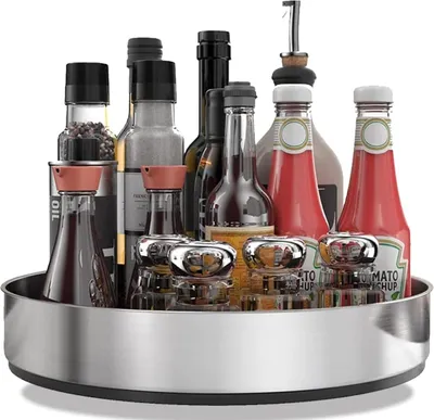 Produktbild von Kräuterregal für die Küche - Drehbarer Aufbewahrungsorganisator für Gewürze und Gläser aus Edelstahl (31cm)