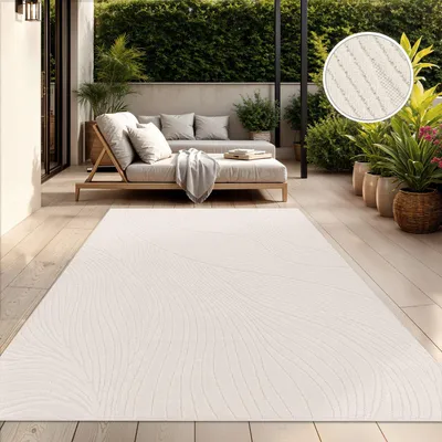 Produktbild von TT Home In-& Outdoorteppich Wetterfest Balkon Schlafzimmer Boho Skandi Motiv Unifarben Geometrische Optik Moderner Style Größe 200x290 cm