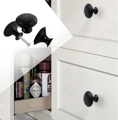 Produktbild von 25-teilige runde Schrankknöpfe - Edelstahl - schwarze Türknöpfe - Schranktürknopf - Pilzgriff für Schubladen - mit Montageschrauben für Möbel - Schränke Badezimmer (30 mm)