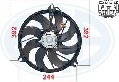 Zdjęcie produktu dla ERA 352079 Wentylator chłodzenia silnika Wentylator chłodnicy pasujący do PEUGEOT 206 hatchback (2A/C) Chłodnica wodna Ø385 mm