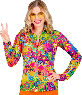 Produktbild von Bluse 60s Peace and Love Hippie Flower Power 70er, Groesse:S/M