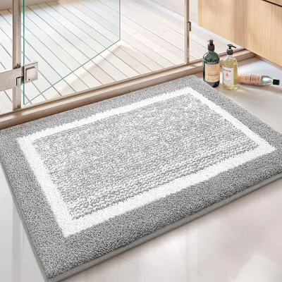 Produktbild von Kleine, rutschfeste, waschbare und saugfähige Badematten, weiche Badematte für Badezimmer, Dusche, Badewanne, Waschküche, grau, 40 x 60 cm