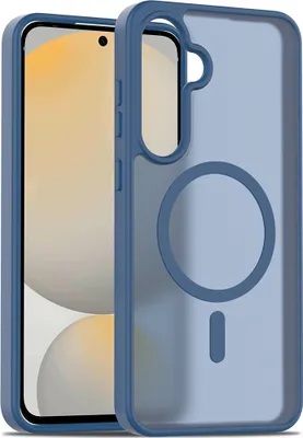 Obrázek produktu pro Magnetické pouzdro pro Samsung Galaxy S24 FE, kompatibilní s MagSafe, matná průsvitná zadní strana, odolné proti nárazům Tmavě modrá