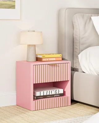 Produktbild von Moderner Nachttisch aus Holz mit Schublade in Rosa