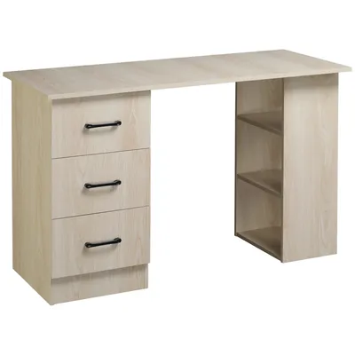 Produktbild von HOMCOM Schreibtisch Computertisch Bürotisch Arbeitstisch Regal mit 3 Schubladen Regale Natur 120 x 49 x 72 cm