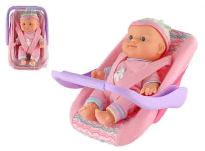 Immagine prodotto di Bambola 20 cm in plastica in marsupio/seggiolino auto