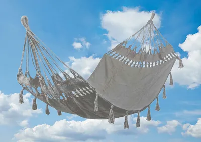 Produktbild von Hängematte Fransen Boho Grau Ibiza Style Hängeliege Baumwolle 180x100cm