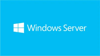 The image shows the Windows Server logo and text on a blue background.