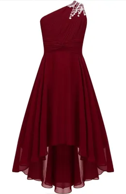 Produktbild von Elegantes Ein-Schulter Hochzeitskleid für Mädchen | Festliches Blumenmädchenkleid | Lang, ideal für Abendveranstaltungen | Größe 122-128 cm