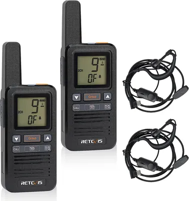 Immagine prodotto di Set radio Retevis RB667, PMR446 Walkie Talkie MINI, chiamata di gruppo USB C 1600 mAh, display LCD VOX, radio professionale con auricolari per escursioni, campeggio (2 pezzi, nero)