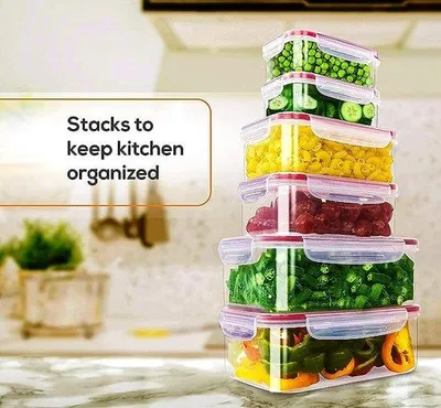 Obrázok produktu pre Plastové nádoby s viečkom, 6-dielna sada, červené, vzduchotesné, do kuchyne