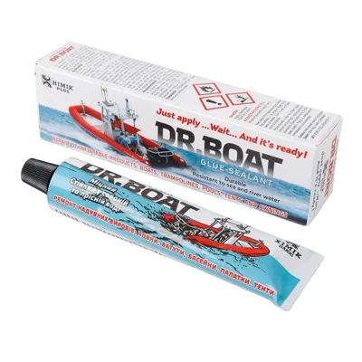 Immagine prodotto di Kit di riparazione per barche, kayak, canoe, tende, gommoni, piscine, vasche idromassaggio; toppe impermeabili, resistenti all'acqua dolce e salata Dr. Boat 40 ml